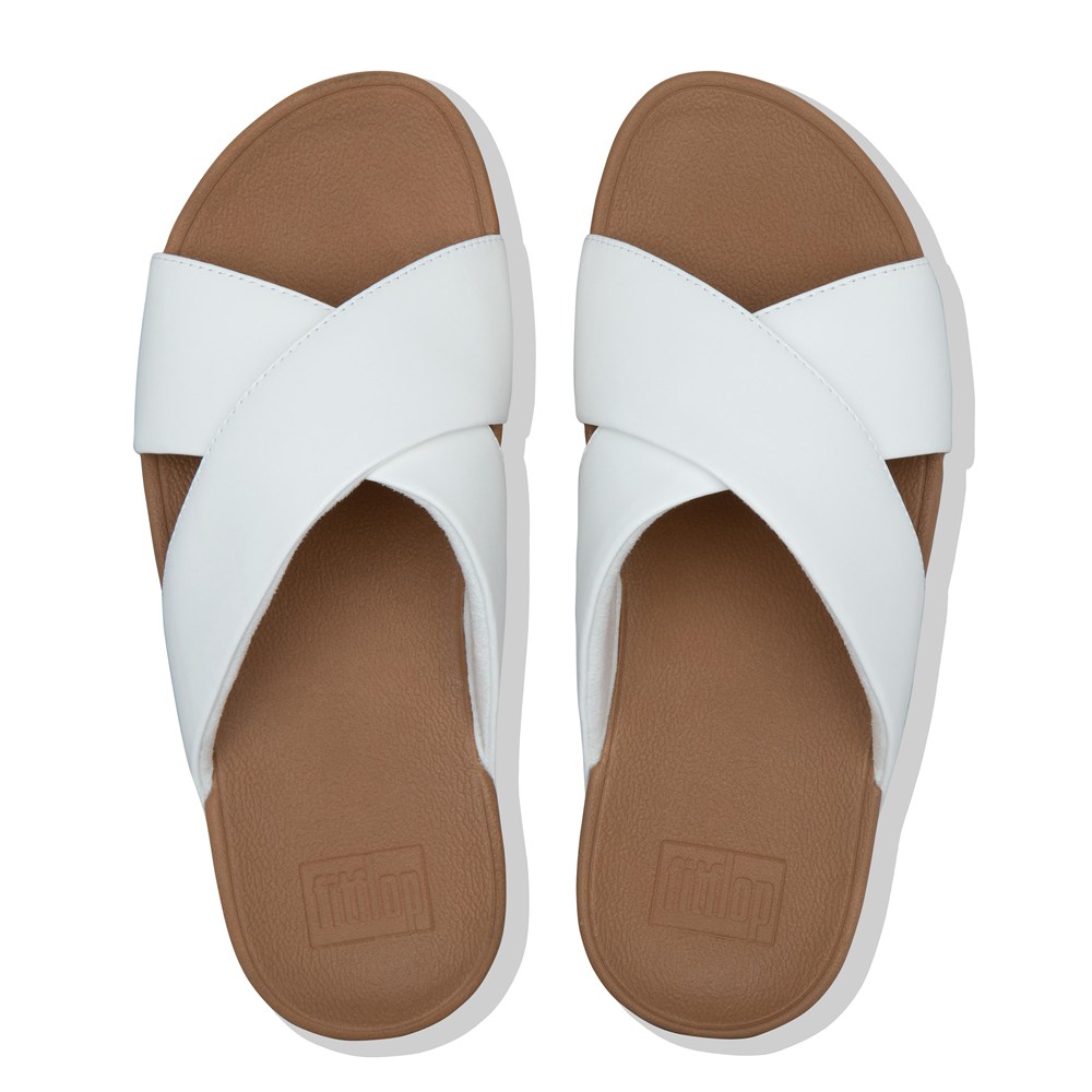 Fitflop Womens Slides White - Lulu Leather Cross - IR4970326